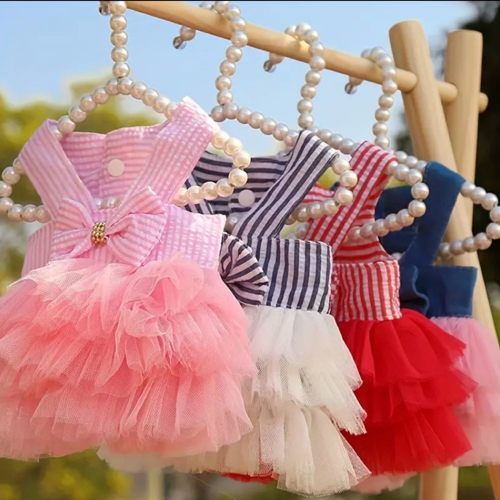 Pet red stripes dress with tutu bow skirt small size - Picture 3 of 6